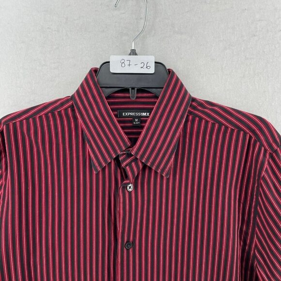 EXPRESS1MX Button-Up Shirt Mens 15.5 Red Vertical Stripe Collared Long Sleeve - Picture 10 of 10